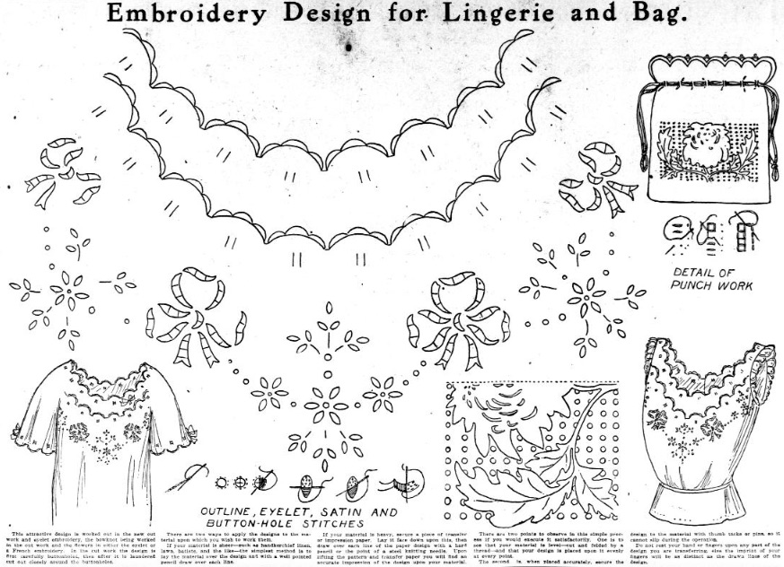 Embroidery Design For Lingerie And Bag From 1913 - StrangeAgo